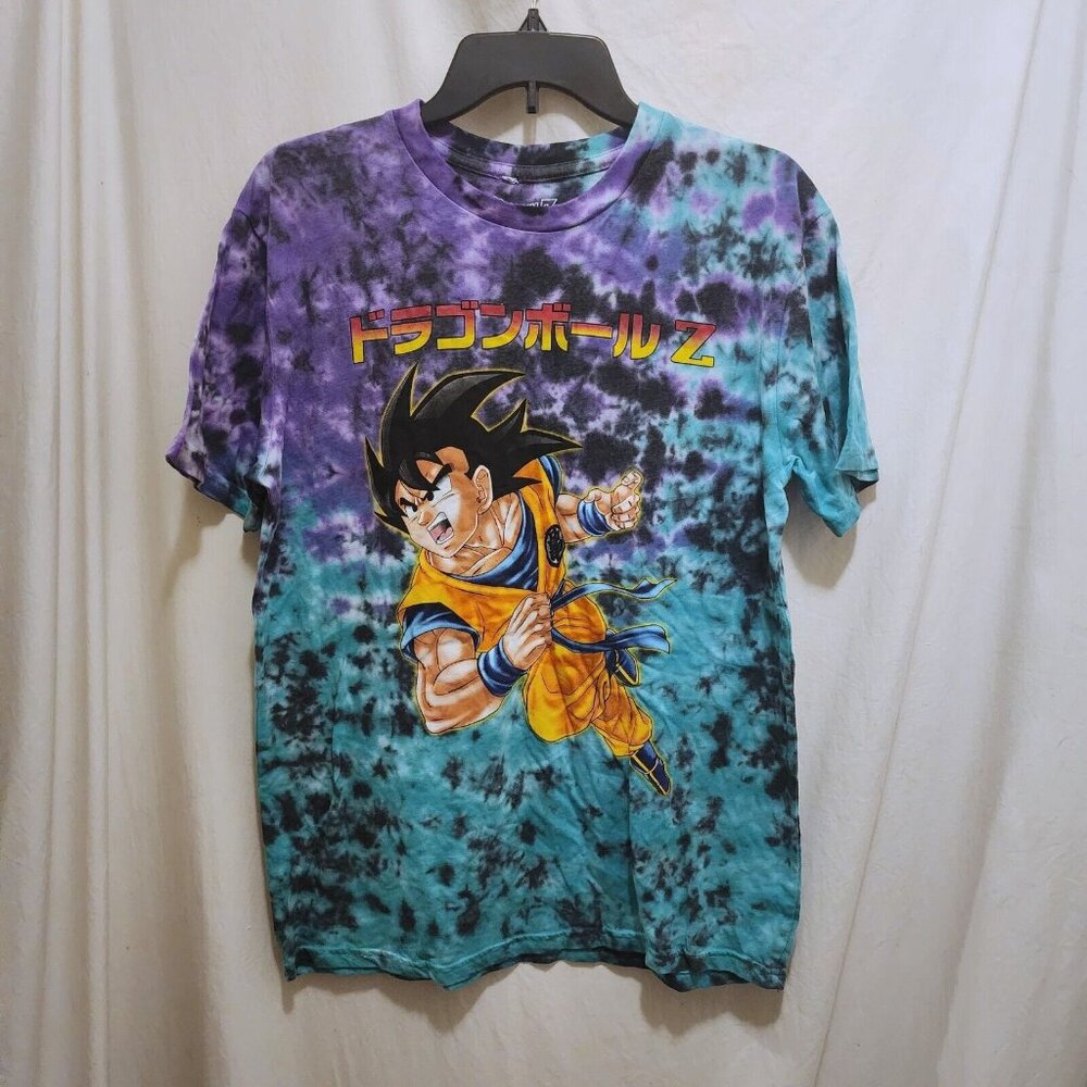 Dragonball Z Tie Dye T-Shirt Toei Animation Goku Mens Small Purple Turquoise